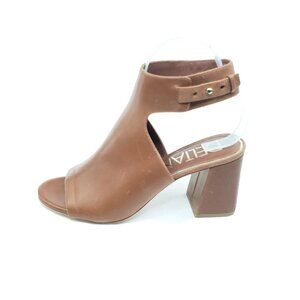 Deltai Brown Leather Peep Toe Block Heel Sandals Made in Italy Size 8.5M